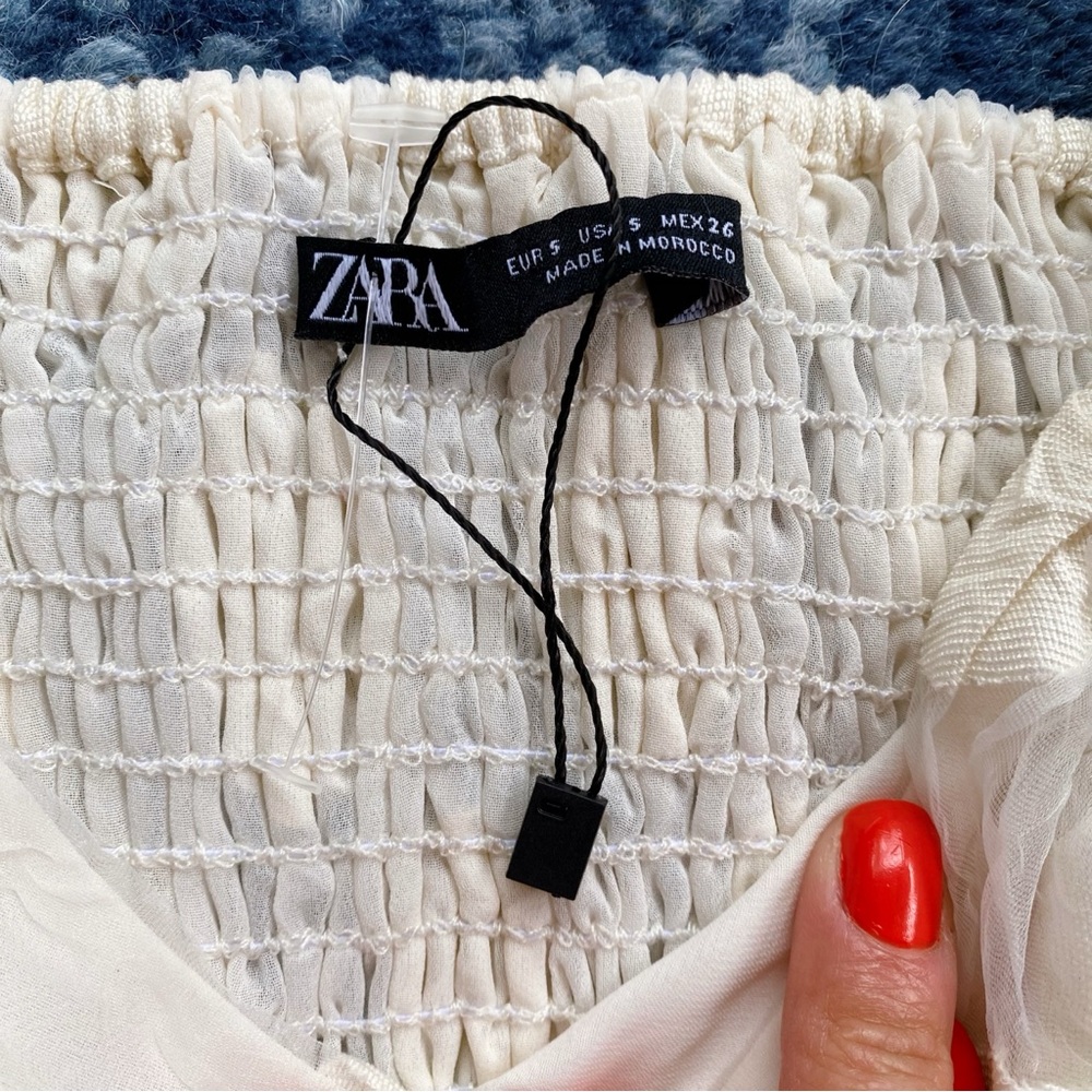 π ZARA BOHO IVORY POLKA DOT SHEER PUFF SLEEVE CROP TOP! - Picture 15 of 16